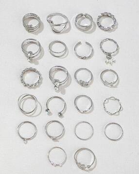 women set of 22 silver-plated stackable finger rings