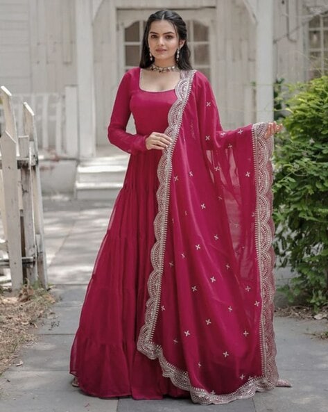 Women Embellished 3-Piece Semi-Stitched A-line Dress Material Price in India