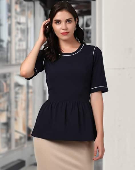 Women Round-Neck Short Sleeves Peplum Top