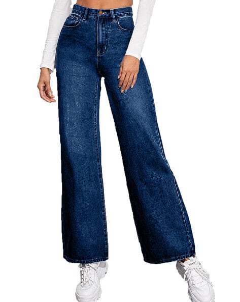 KOTTY Mid-Wash Mid-Rise Wide-Leg Jeans