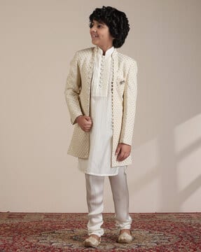 Men Manyavar Sherwani For Kids Buy Cream Kurta Sets For Boys By