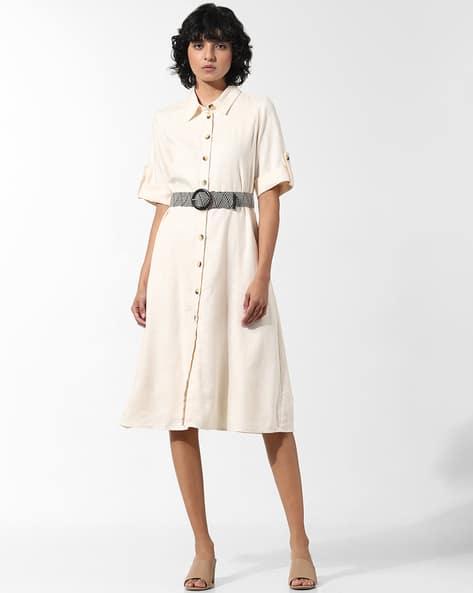 Women Shirt Dress with Short Sleeves Belt