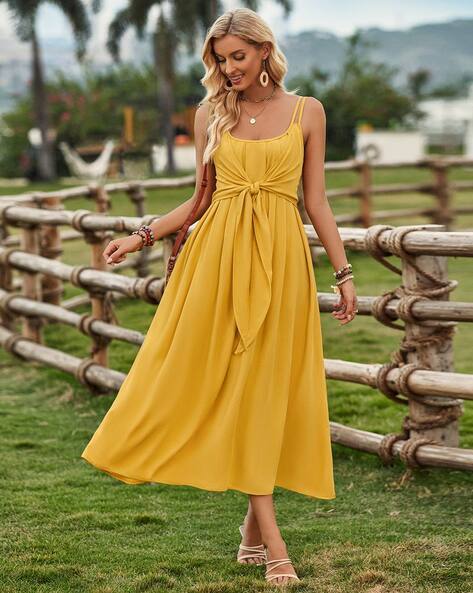 Ladies Dresses Yellow Strappy Dress Women Strappy A-Line Dress