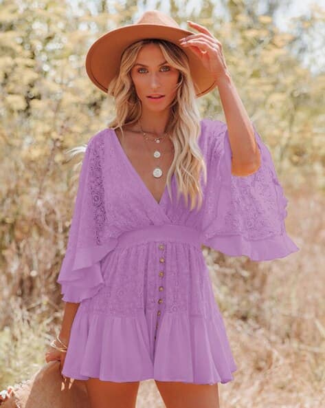 Women Lace V-Neck Skater Dress