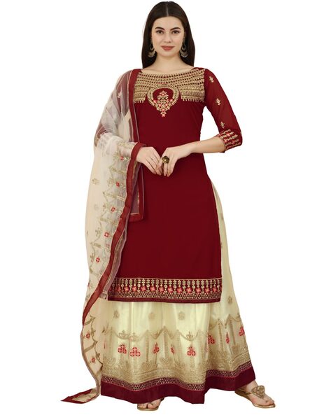 Women Embroidered 3-Piece Semi-Stitched Dress Material Price in India