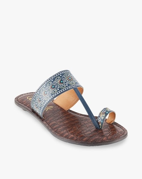 Women Floral Print Toe-Ring Flat Sandals