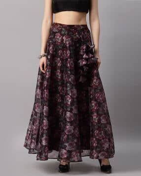 Women Floral Print Flared Skirt