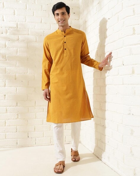 Fabindia Men Mandarin-Collar Slim Fit Kurta