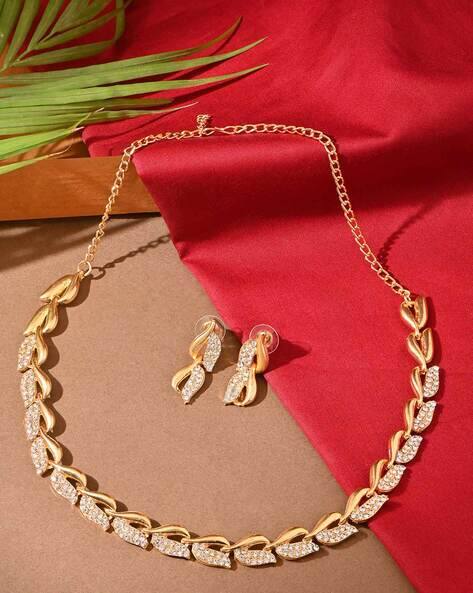 Fida Women American Diamond-Studded Choker Necklace with Earrings