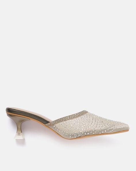 Women Embellished Slip-On Kitten Heeled Sandals