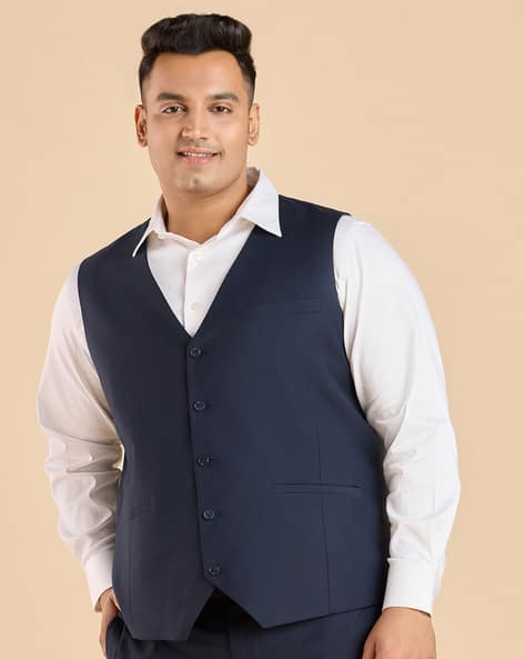 Men Regular Fit Waistcoat with Welt Pockets
