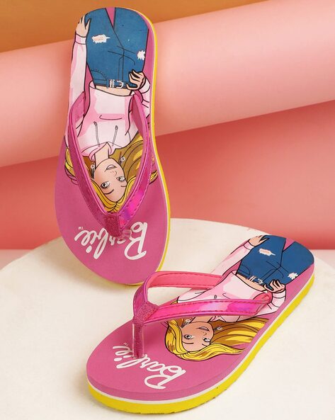 Kidsville Girls Barbie Print Thong Flip-Flops