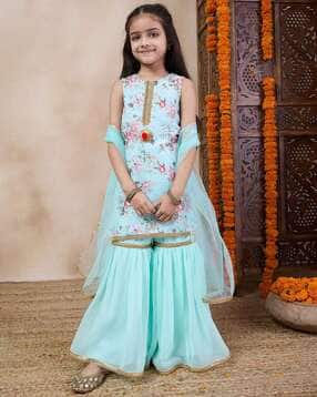 pspeaches Girls Floral Print Straight Kurta with Sharara & Dupatta-picture-26