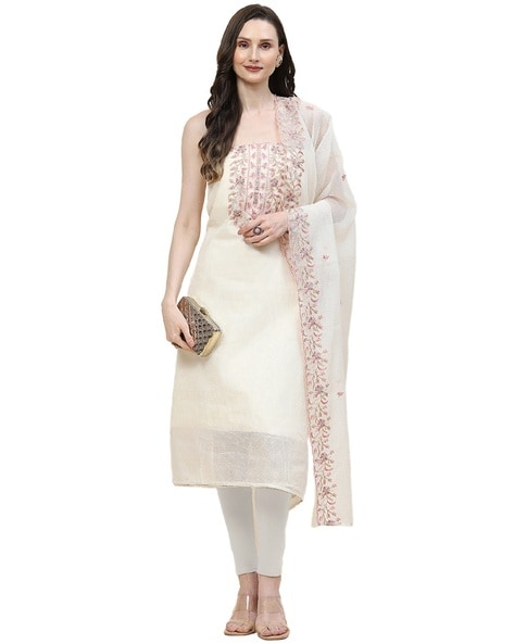 Women Embroidered Kurta & Bottom Unstitched Dress Material with Dupatta Price in India