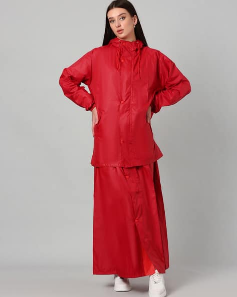 Women Hooded Top Skirt Raincoat Set