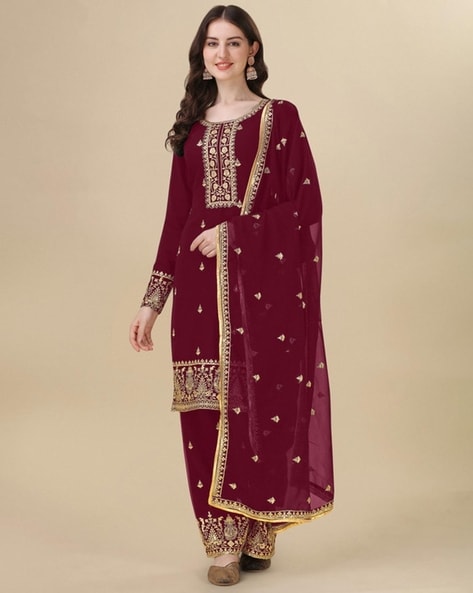 Embellished Semi-Stitched Straight Dress Material Price in India