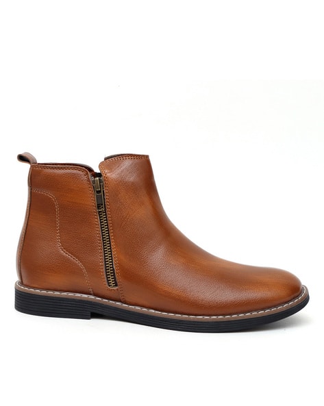 STYLWIN Men Ankle-Length Plain-Toe Boots