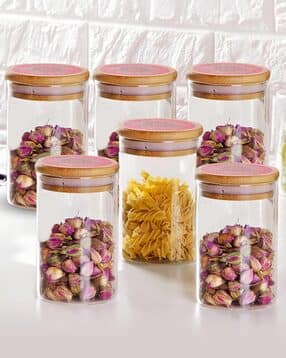 umai Set of 6 Glass Borosilicate Jars with Wooden Lid-picture-51
