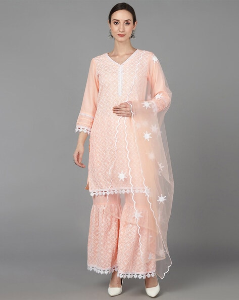 Embroidered Straight Kurta Set Price in India