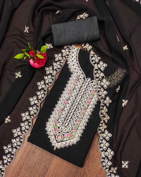 Embroidered Unstitched Dress Material Price in India