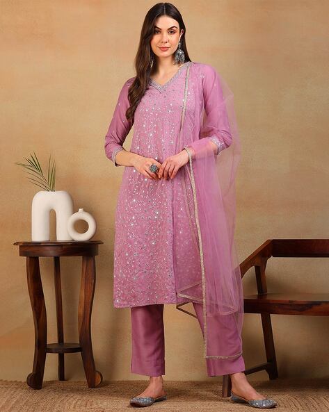 Embellished Straight Kurta Set Price in India