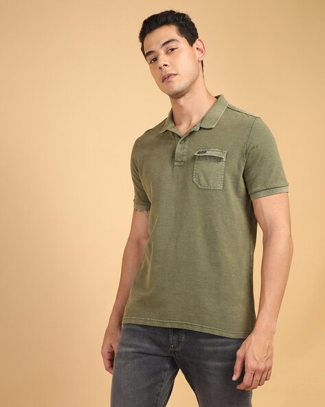 Men Regular Fit Polo T-Shirt with Flap Pocket