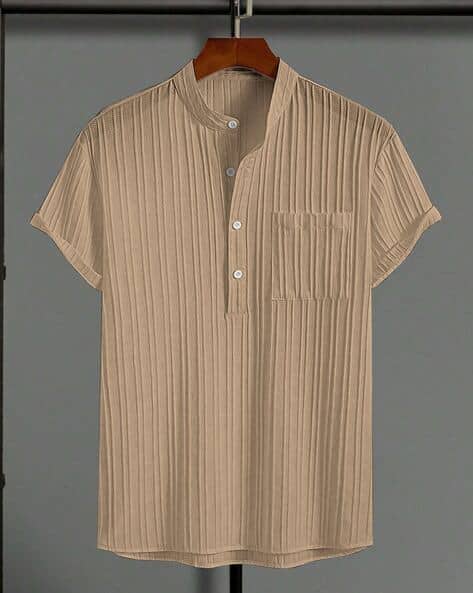 WUXI Men Crinkled Loose Fit Shirt with Patch Pocket