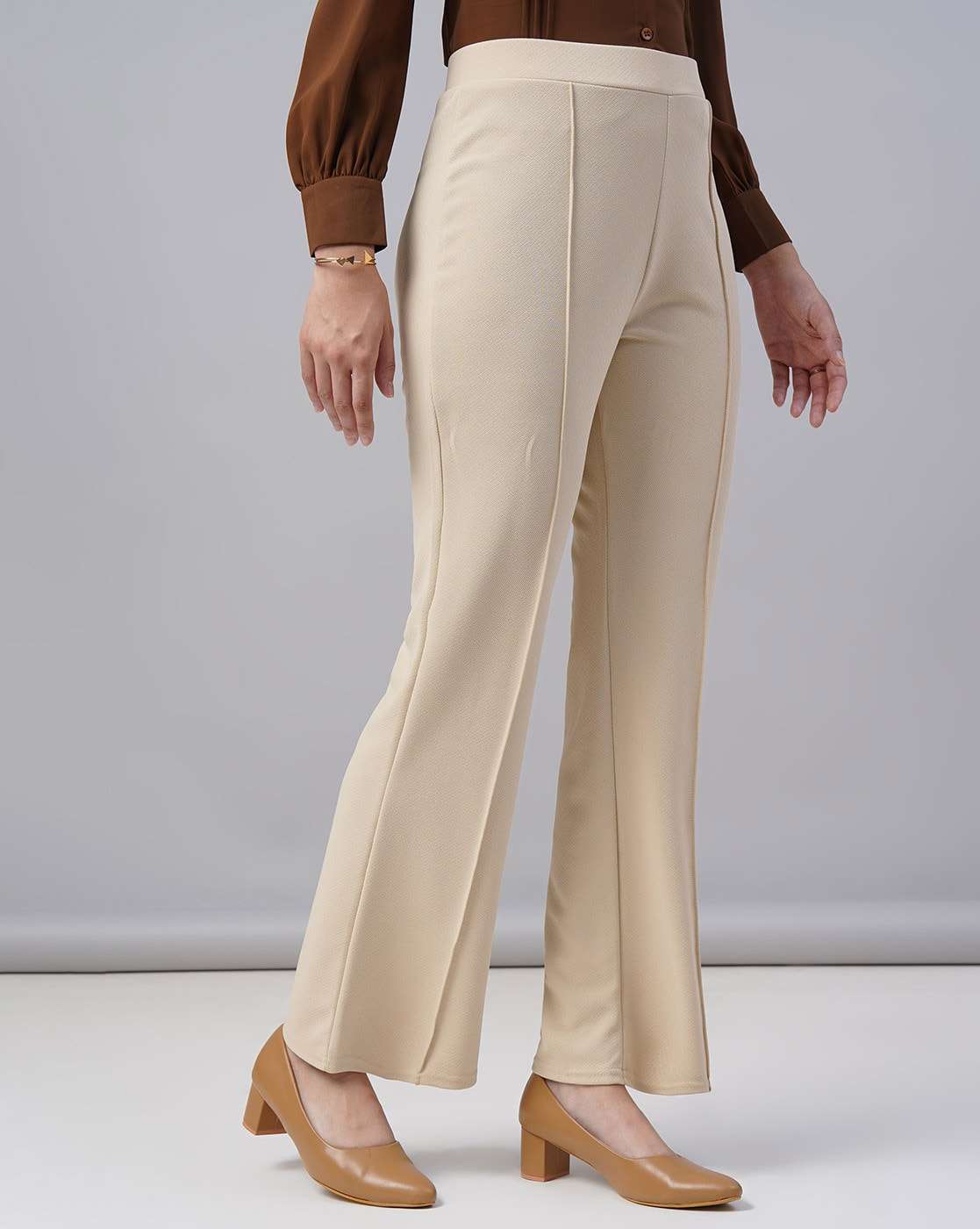 Buy Cream Trousers \u0026 Pants for Women by FITHUB Online | Ajio.com