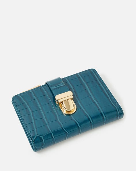 Accessorize London Reptilian-Textured Bi-Fold Wallet with Push-Lock Closure
