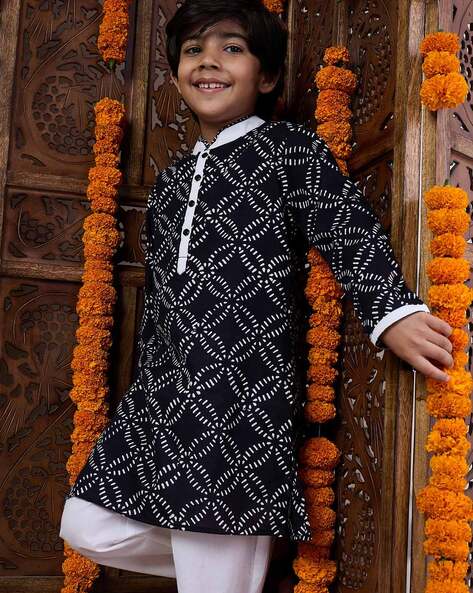 Pspeaches Boys Floral Print Kurta Pyjama Sets