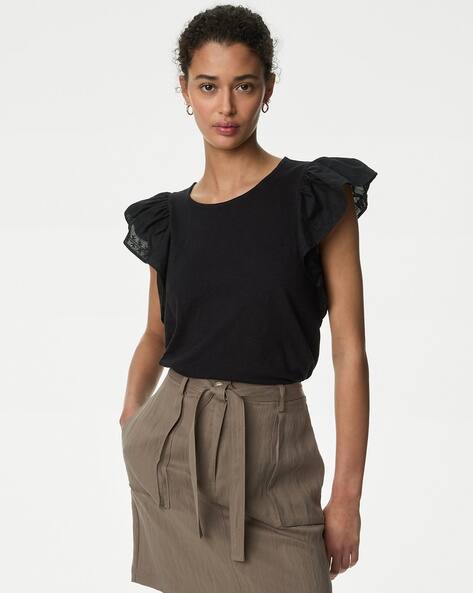 Marks & Spencer Pure Cotton Embroidered Angel Sleeve Top