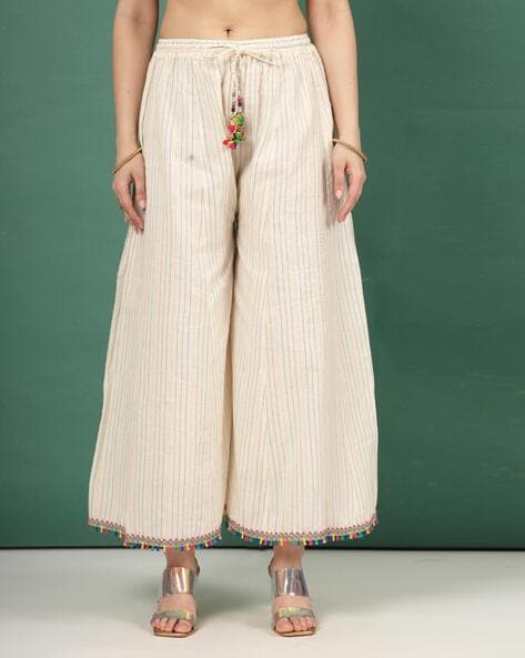 Women Striped Palazzos with Drawstring Waist Price in India