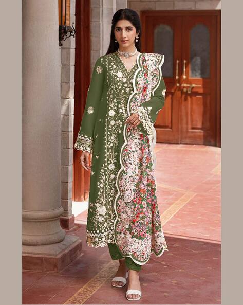 Women Embellished 3-Piece Semi-Stitched Dress Material Price in India