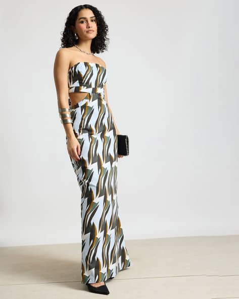 Women Print Strapless Maxi Dress Women Print Strapless Maxi Dress