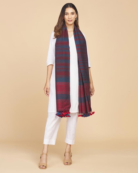Women Striped Shawl with Tassels Price in India