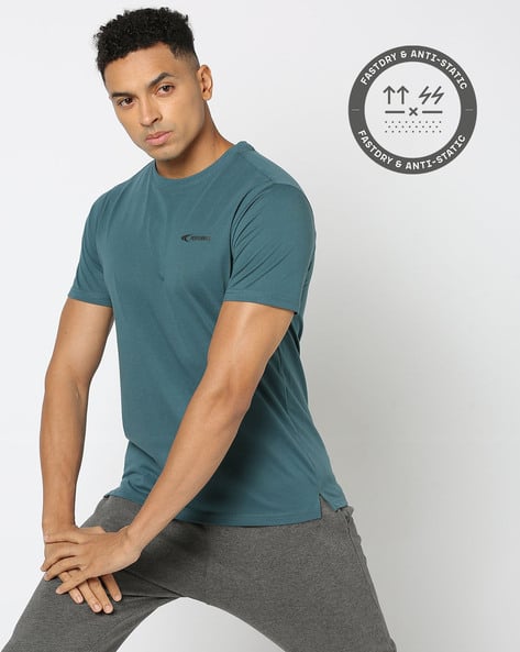PERFORMAX Men Regular Fit Crew-Neck T-Shirt with Brand Print deal from ajio