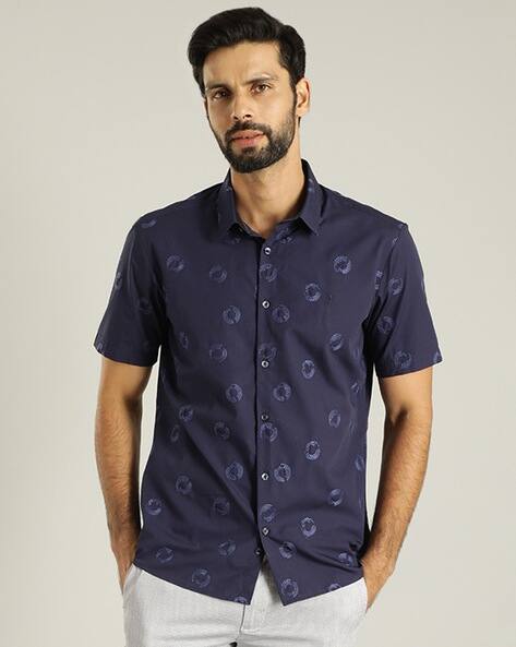 INDIAN TERRAIN Men Embroidered Pure Cotton Slim Fit Shirt