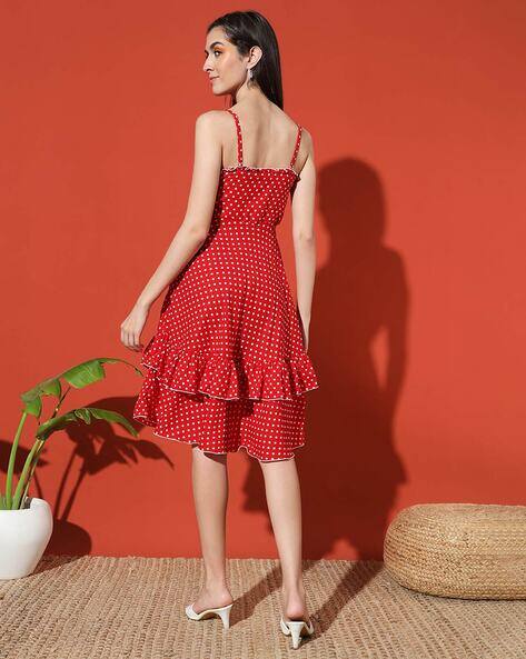 open lace back dress Red Polka Dot Dress  My Store