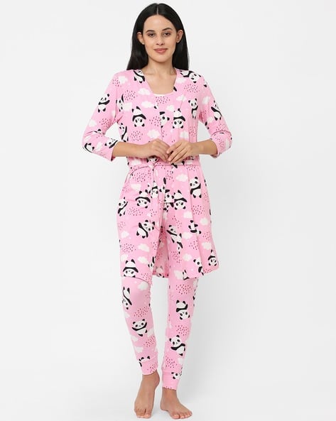 Women Printed 3-Piece Nightwear Set
