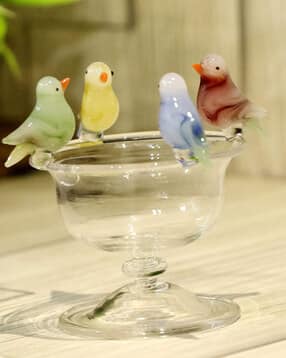 Thirsty Birds Sitting on A Water Pot Crystal Glass Showpiece