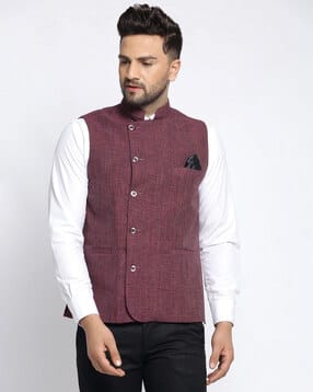 Men Heathered Regular Fit Nehru Jacket-image-10