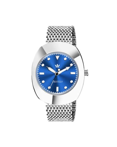 Crestello Men Analogue Watch with Stainless Steel Strap-CR-RD031-BLU-CH