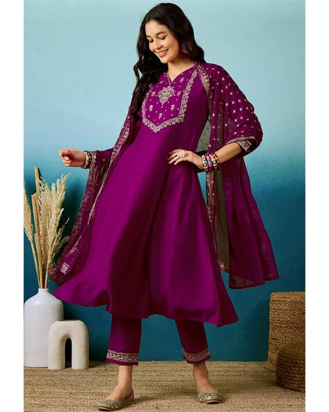 Magenta Kurta Suit Sets for Women by KVS FAB Online | Ajio.com
