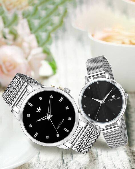 Crestello His & Her Couple Analogue Watch Set-CRCM-001-103-BLK