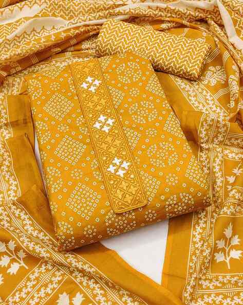 Women Bandhani Print Cotton 3-Piece Dress Material Price in India