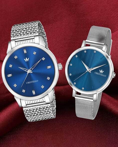 Crestello His & Her Couple Analogue Watch Set-CRCM-001-103-BLUE