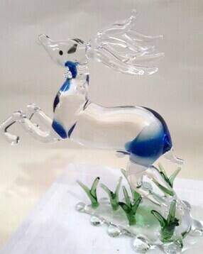 Deer Glass Showpiece Blue