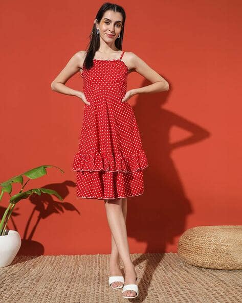 Buy GLITO Women Polka-Dot Fit & Flare Dress Online | Ajio.com