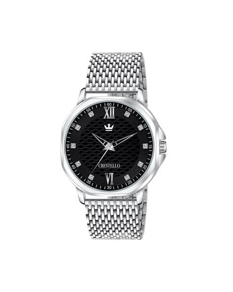 Crestello Men Analogue Watch with Stainless Steel Strap-CR-G037-BLK-CH