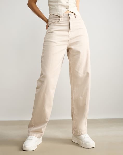 Women High-Rise Straight Fit Solid Clean Jeans